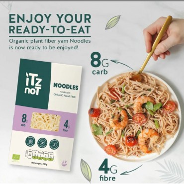 iTz noT jusT NOODLES (Pack of 1, 200g) Ready cooked, Shirataki, Moyu, Konjac Plant Fibre Pasta, Low Carb, & No Added Preservatives, Healthy, Gluten Free, Gut Health. 100% Natural
