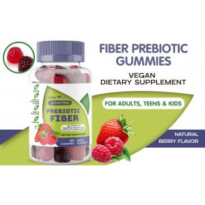 Lineone Prebiotic Fiber Zero Gummies Natural Berry Flavor Digestive Health Support Chewables, 60 Count