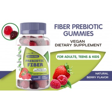 Lineone Prebiotic Fiber Zero Gummies Natural Berry Flavor Digestive Health Support Chewables, 60 Count