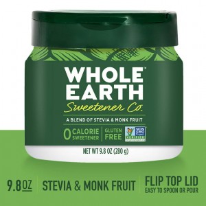 Whole Earth Sweetener Co. Stevia Leaf and Monk Fruit Sweetener, Erythritol Sweetener, Sugar Substitute, Zero Calorie Sweetener, 280g jar
