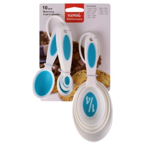 Yangli 10pcs Measuring Cups and Spoons Set with Wall Hanger Ring- 4 colours available